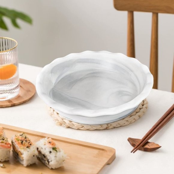 2 x ROUND RUFFLED-EDGE CERAMIC PIE PAN SET  (11"+5.5" - Marble Grey) - Picture 2 of 10